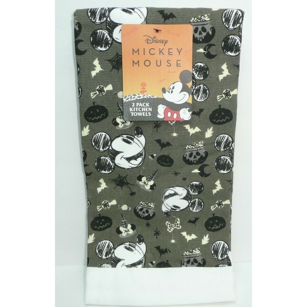 Disney Mickey Mouse Kitchen Dish Towel Set 2 Pack Halloween Pumpkin Cauldron Bat